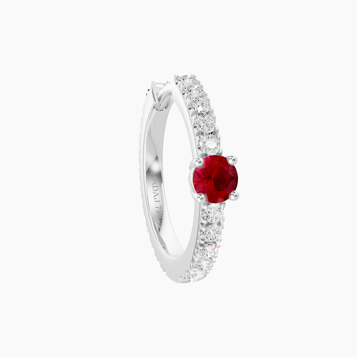 Inanna | 18k White Gold 9.5 mm Round Ruby & Diamond Hoop Piercing