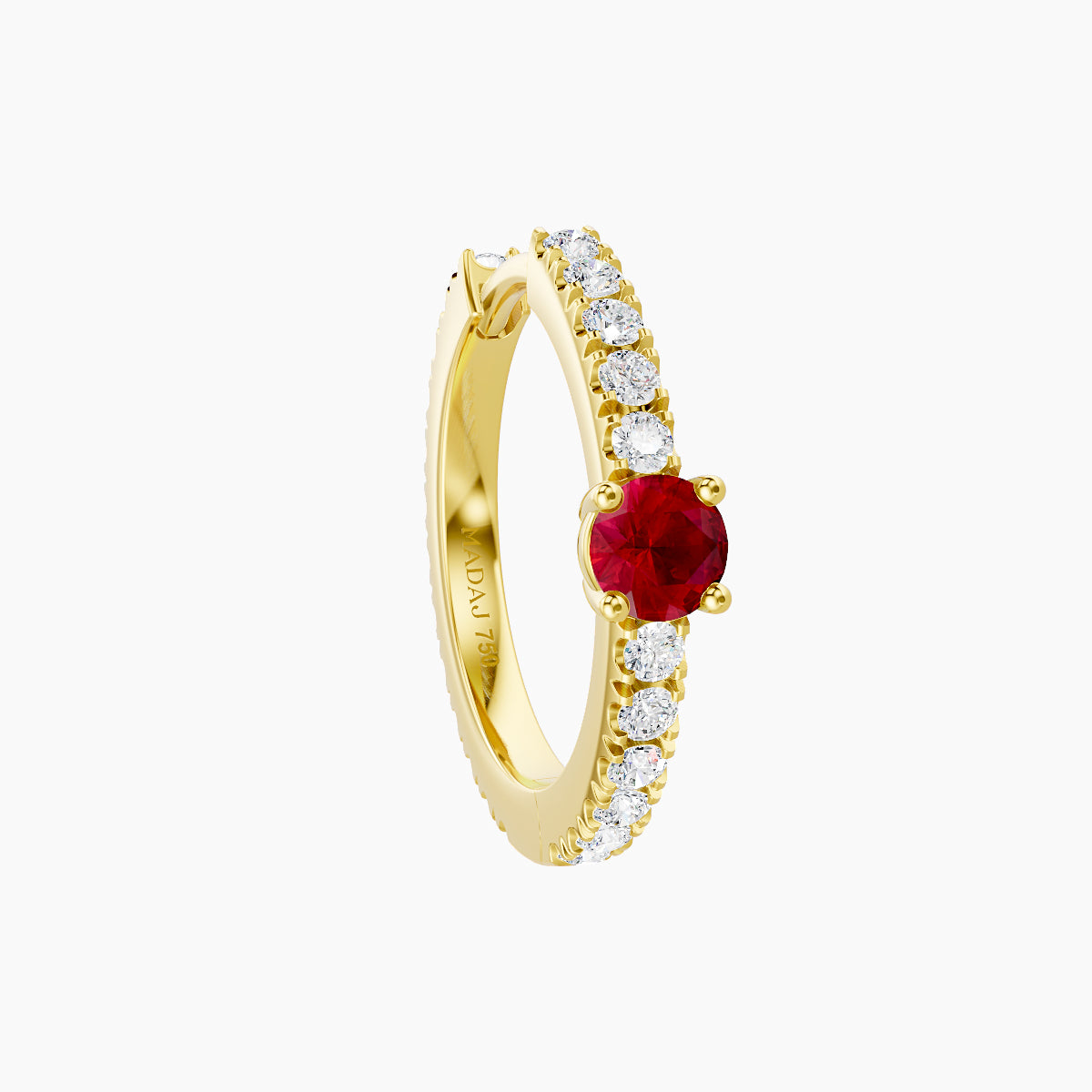 Inanna | 18k Yellow Gold 9.5 mm Round Ruby & Diamond Hoop Piercing