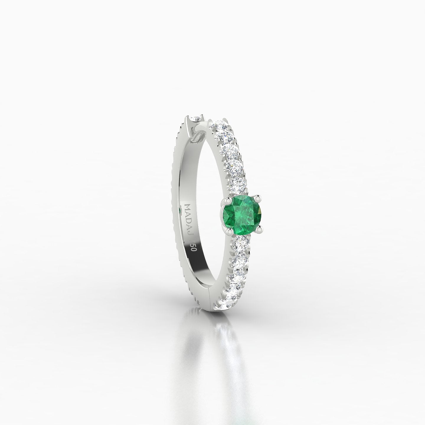 Inanna | 18k White Gold 9.5 mm Round Emerald & Diamond Hoop Piercing