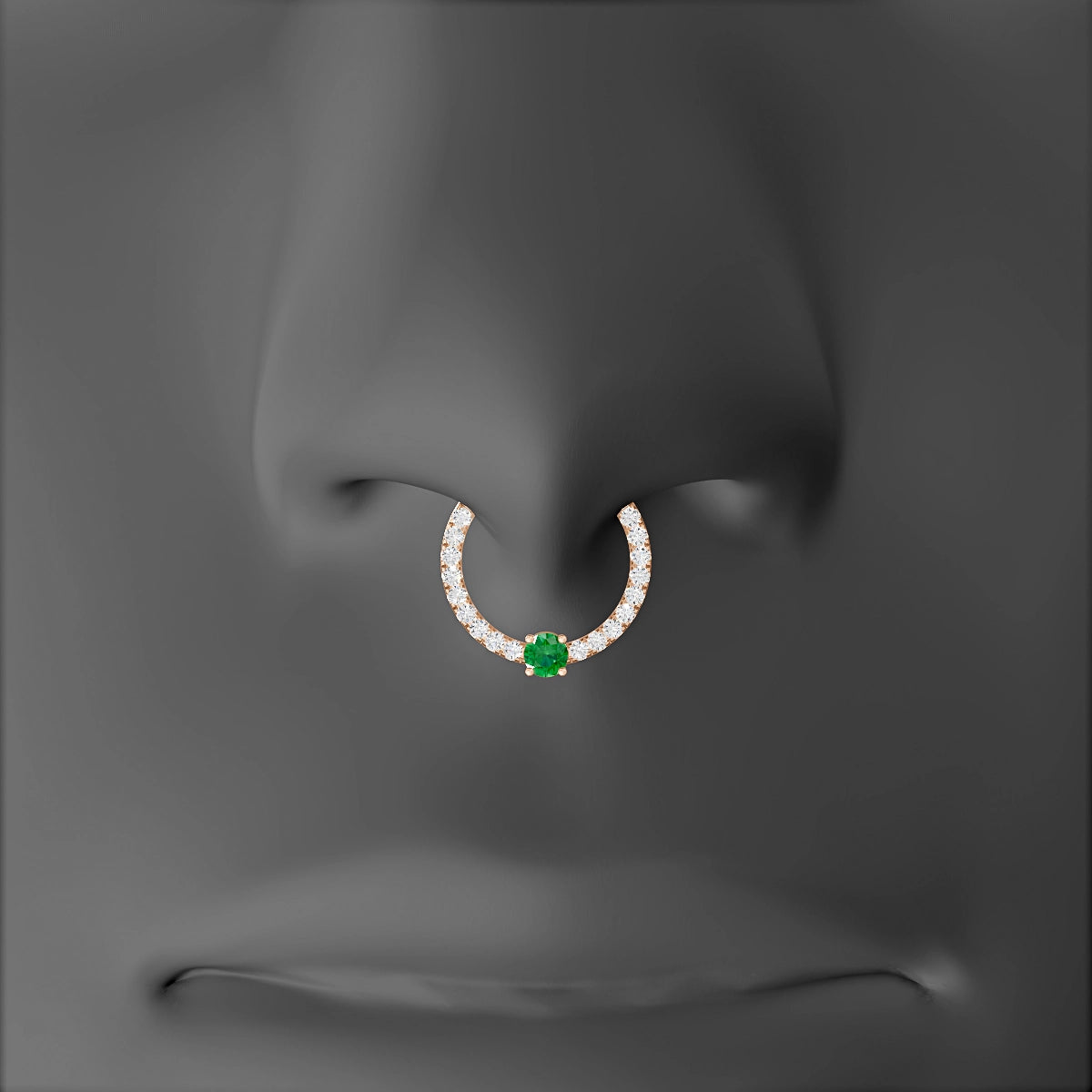 Inanna | 18k Rose Gold 9.5 mm Round Emerald & Diamond Septum Piercing