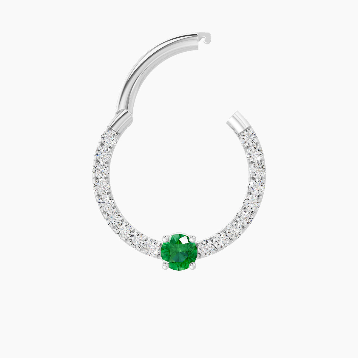 Inanna | 18k White Gold 9.5 mm Round Emerald & Diamond Septum Piercing
