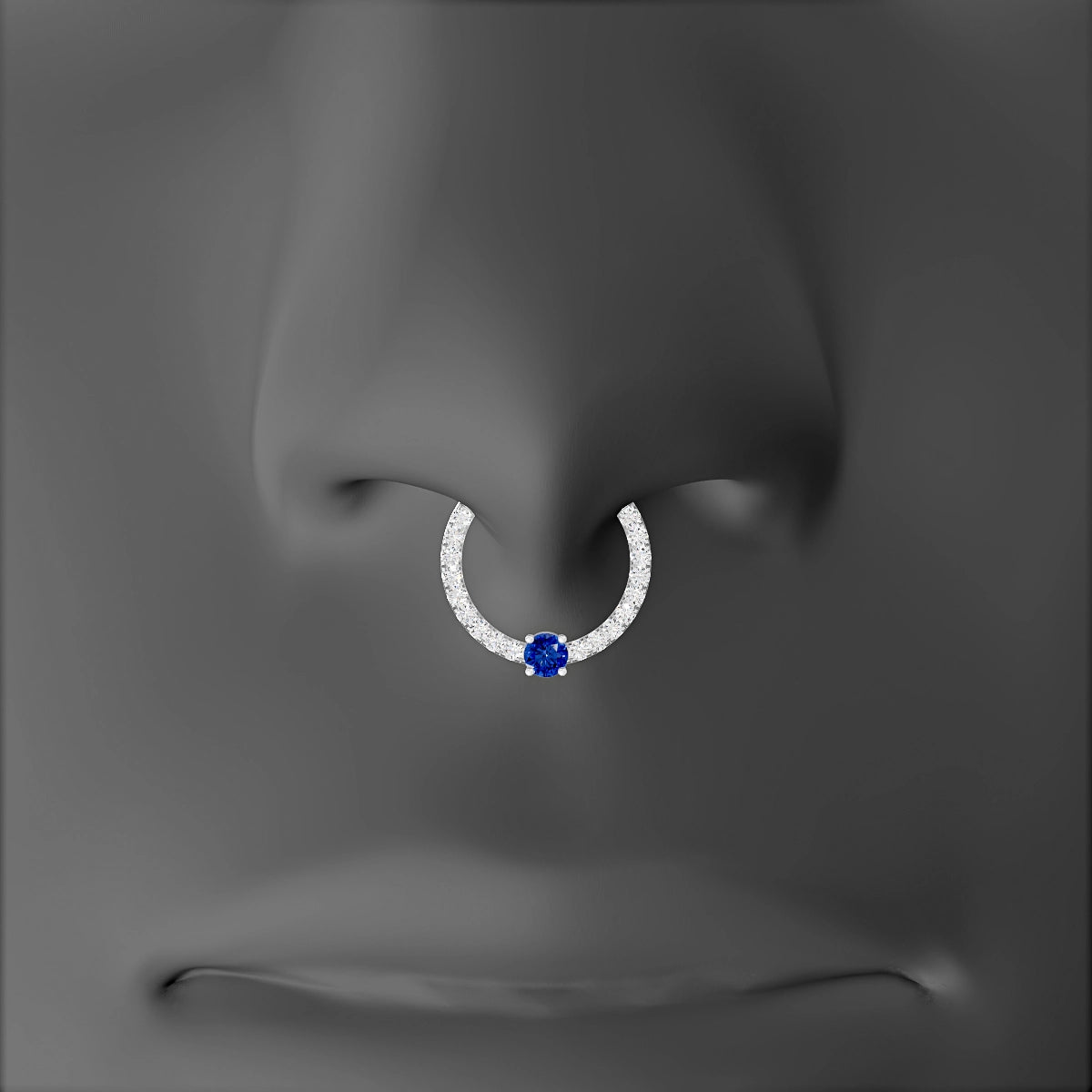 Inanna | 18k White Gold 9.5 mm Round Sapphire & Diamond Septum Piercing