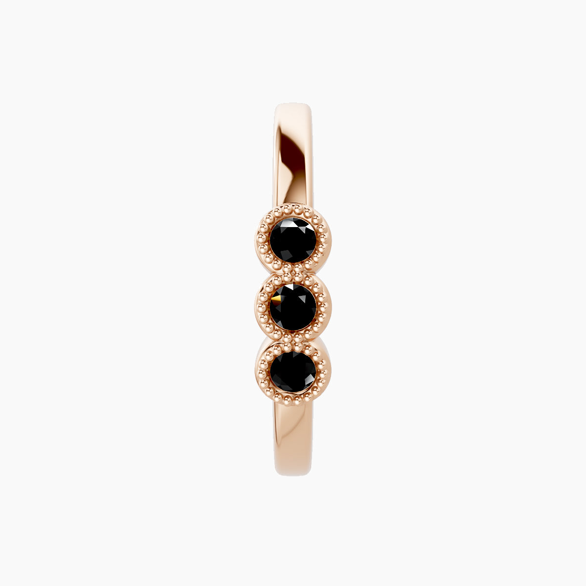 Irene | 18k Rose Gold 11 mm Trilogy Black Diamond Hoop Piercing