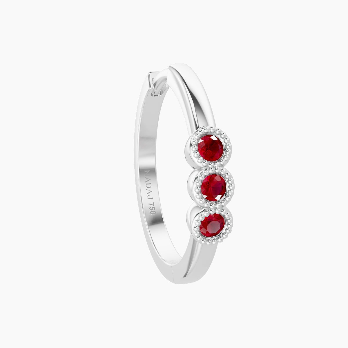 Irene | 18k White Gold 11 mm Trilogy Ruby Hoop Piercing