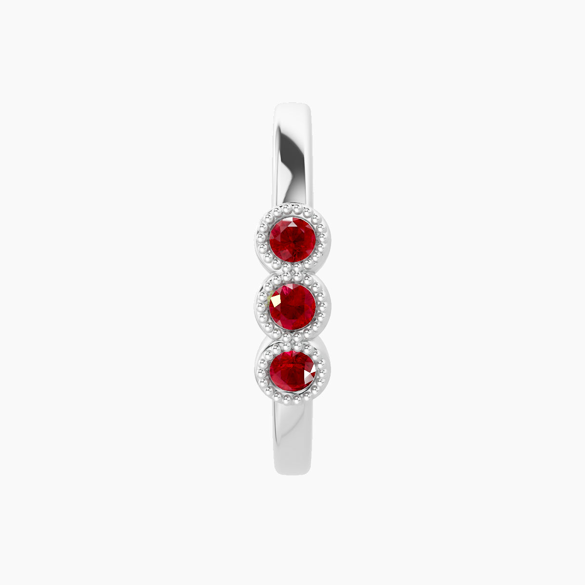 Irene | 18k White Gold 11 mm Trilogy Ruby Hoop Piercing