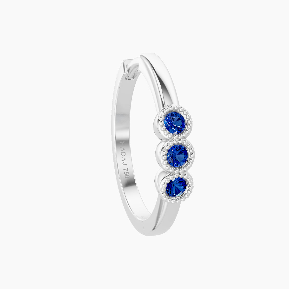 Irene | 18k White Gold 11 mm Trilogy Sapphire Hoop Piercing
