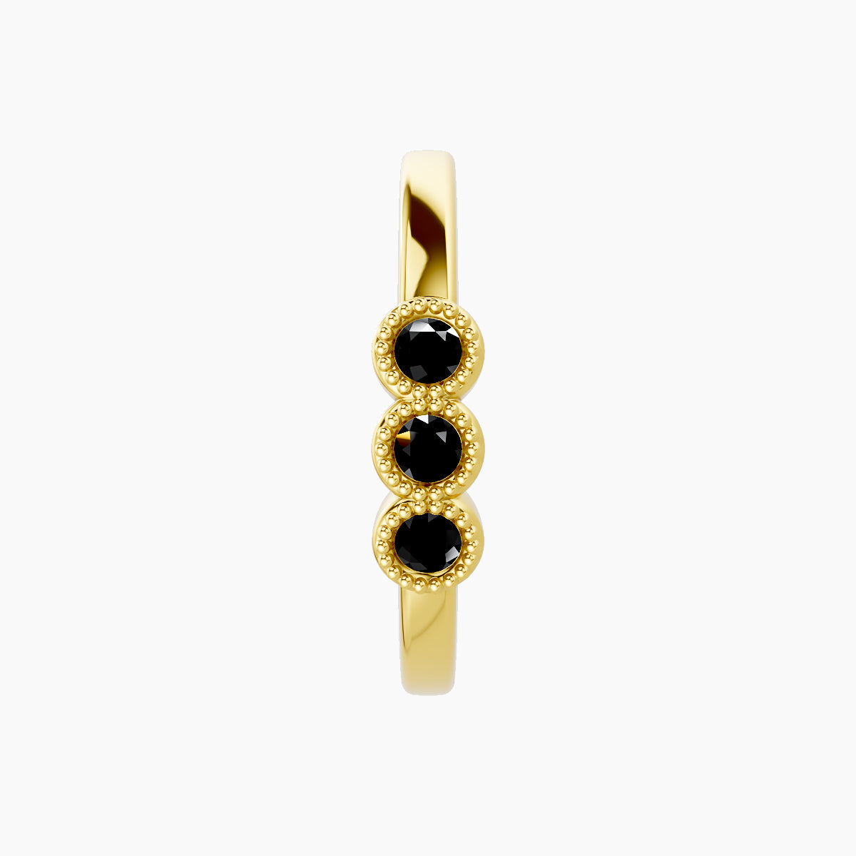 Irene | 18k Yellow Gold 11 mm Trilogy Black Diamond Hoop Piercing