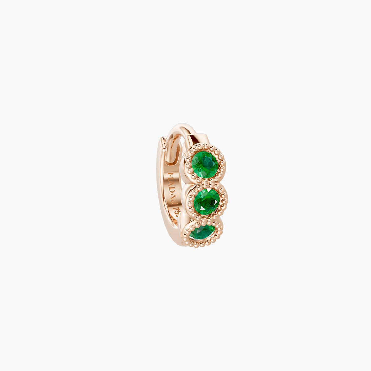 Irene | 18k Rose Gold 5 mm Trilogy Emerald Hoop Piercing