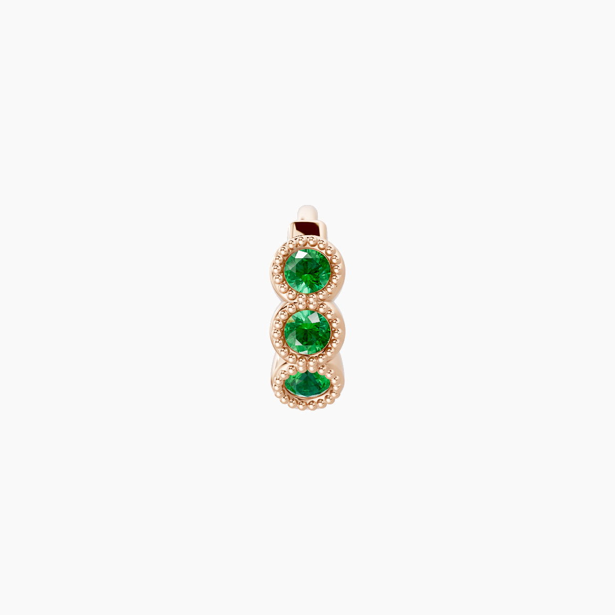 Irene | 18k Rose Gold 5 mm Trilogy Emerald Hoop Piercing
