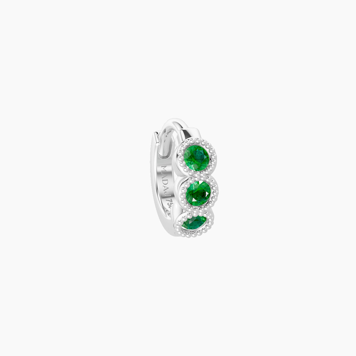 Irene | 18k White Gold 5 mm Trilogy Emerald Hoop Piercing