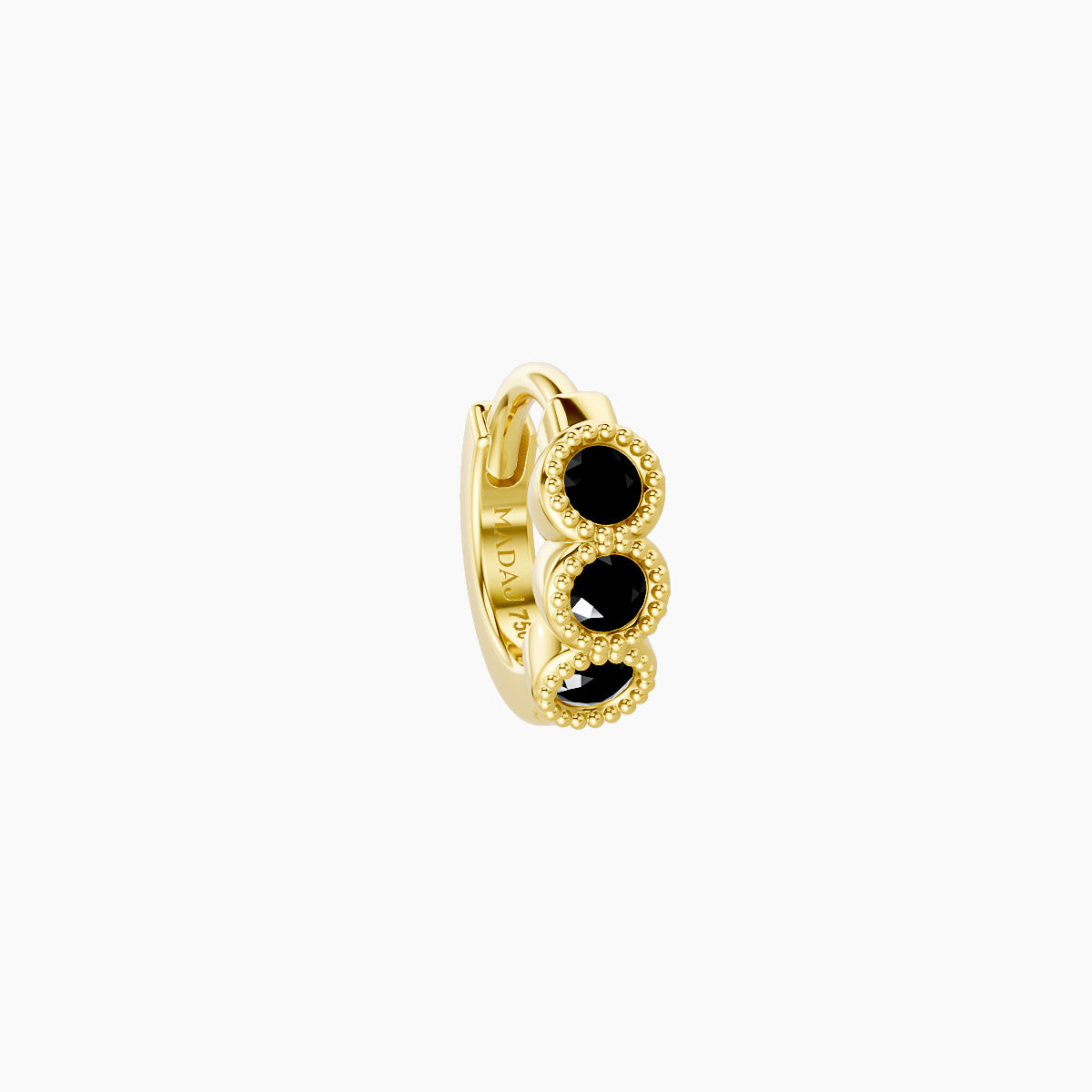 Irene | 18k Yellow Gold 5 mm Trilogy Black Diamond Hoop Piercing