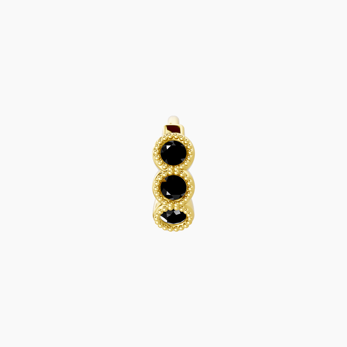 Irene | 18k Yellow Gold 5 mm Trilogy Black Diamond Hoop Piercing