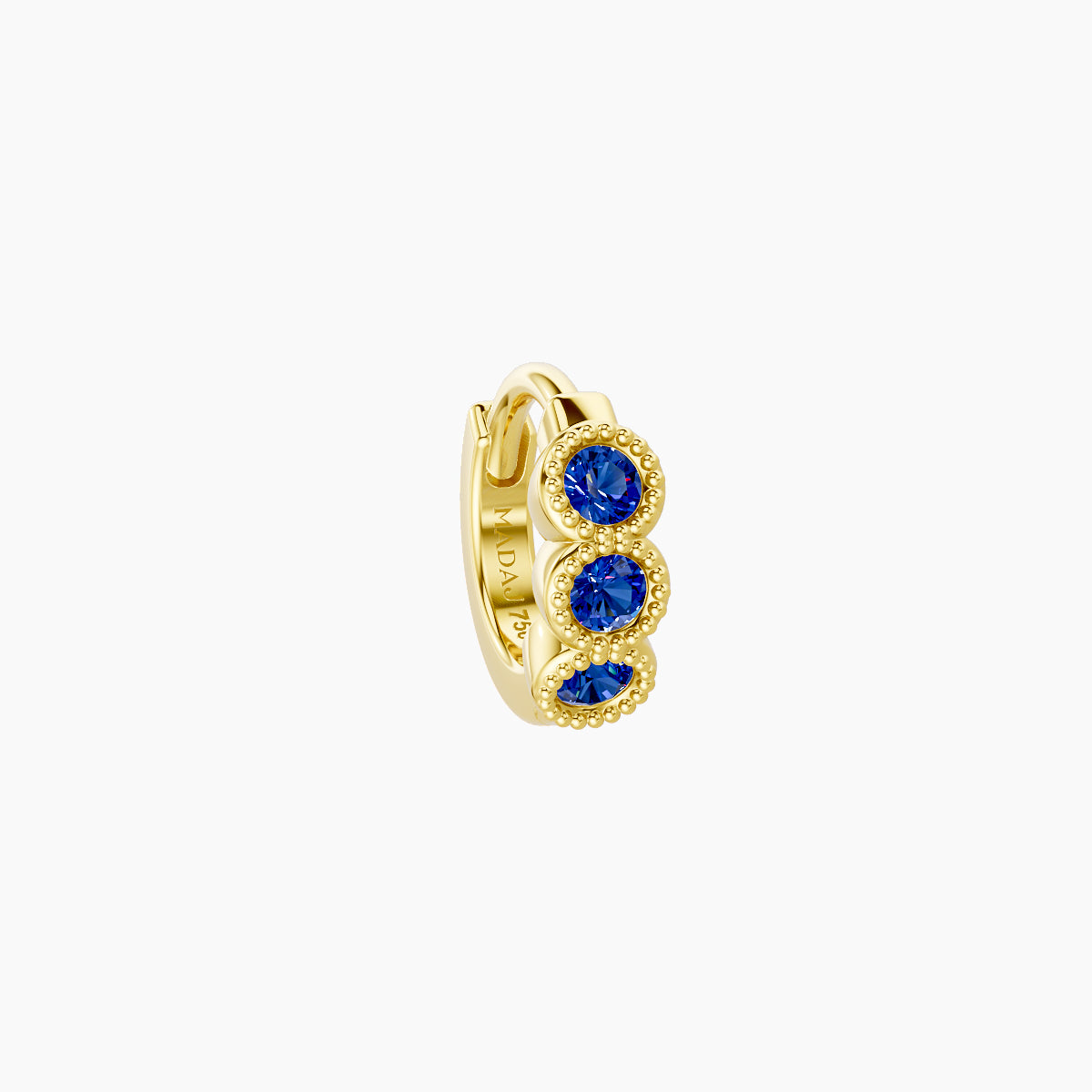 Irene | 18k Yellow Gold 5 mm Trilogy Sapphire Hoop Piercing