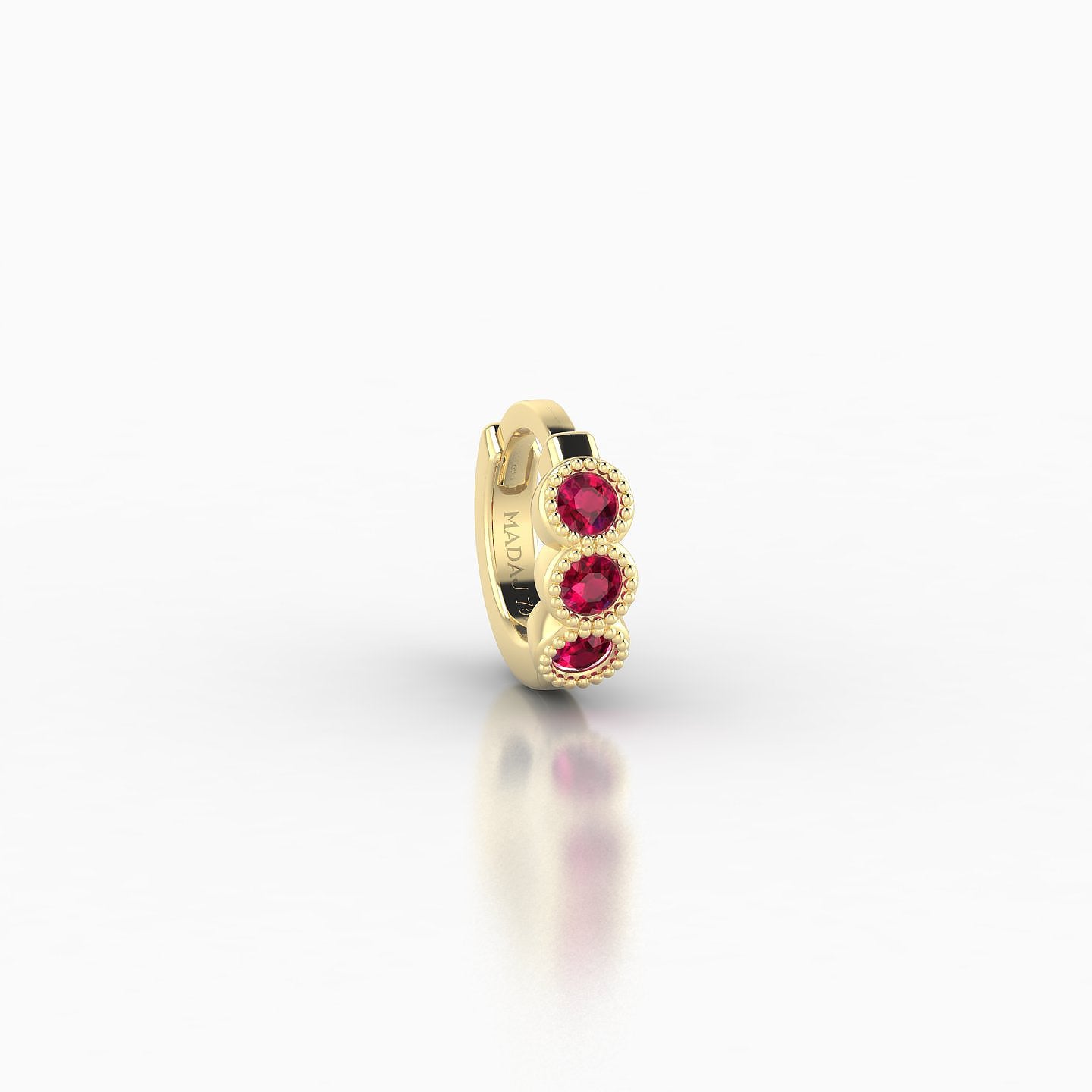 Irene | 18k Yellow Gold 5 mm Trilogy Ruby Hoop Piercing
