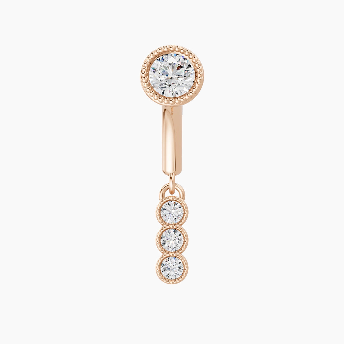 Irene | 18k Rose Gold 6 mm Trilogy Diamond Rook Piercing