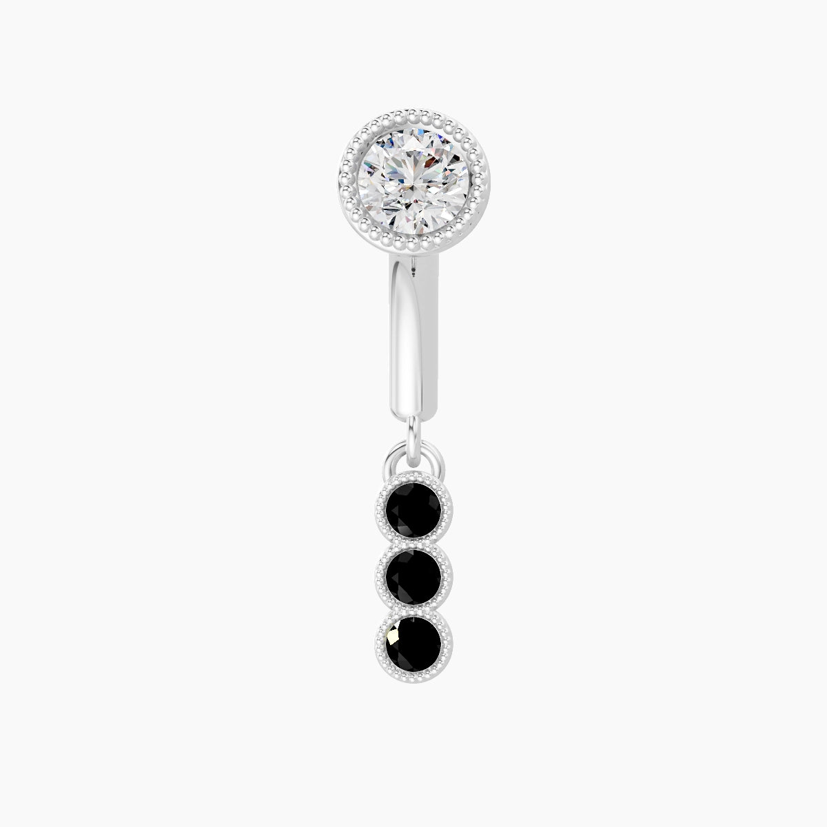 Irene | 18k White Gold 6 mm Trilogy Black Diamond & Diamond Rook Piercing