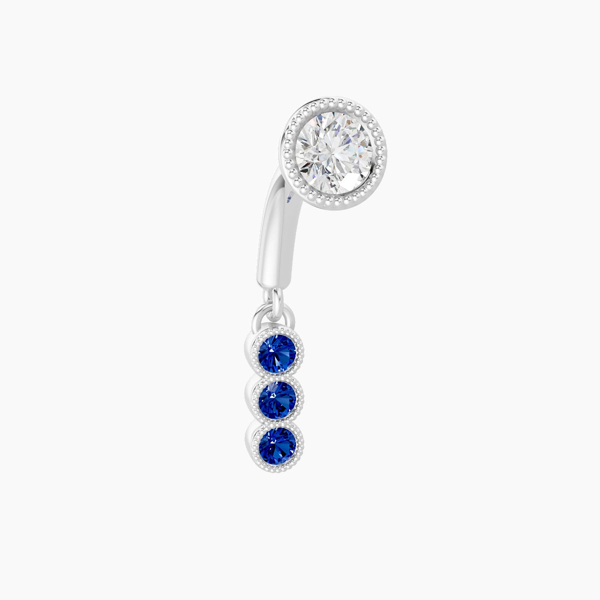 Irene | 18k White Gold 6 mm Trilogy Sapphire & Diamond Rook Piercing