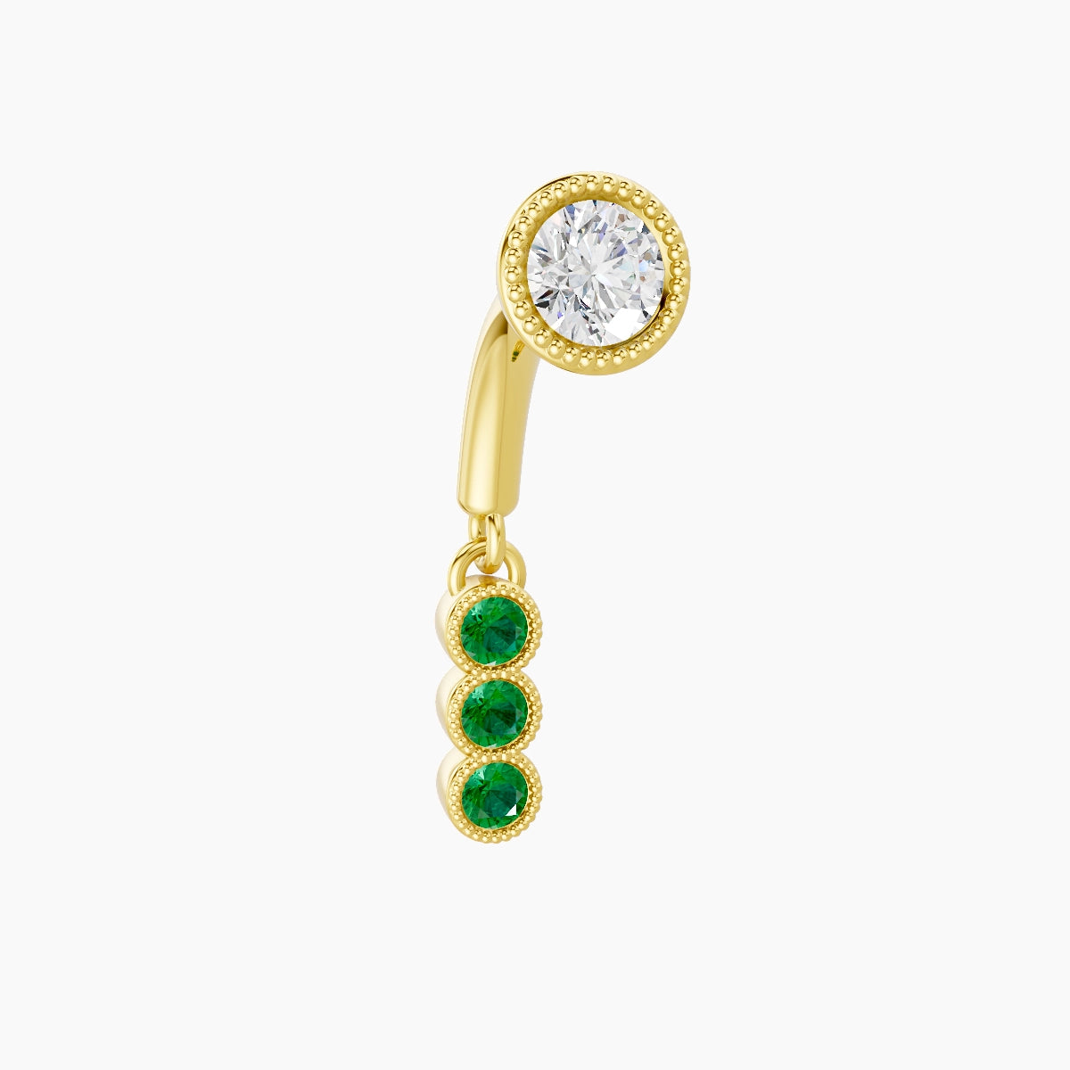 Irene | 18k Yellow Gold 6 mm Trilogy Emerald & Diamond Rook Piercing
