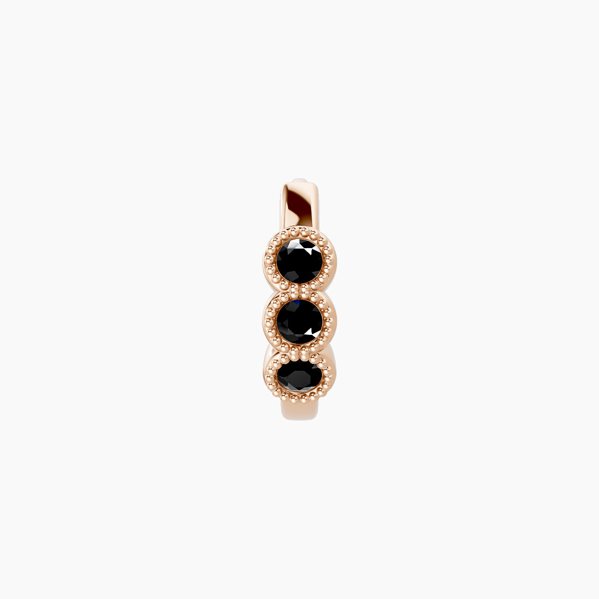 Irene | 18k Rose Gold 6.5 mm Trilogy Black Diamond Hoop Piercing