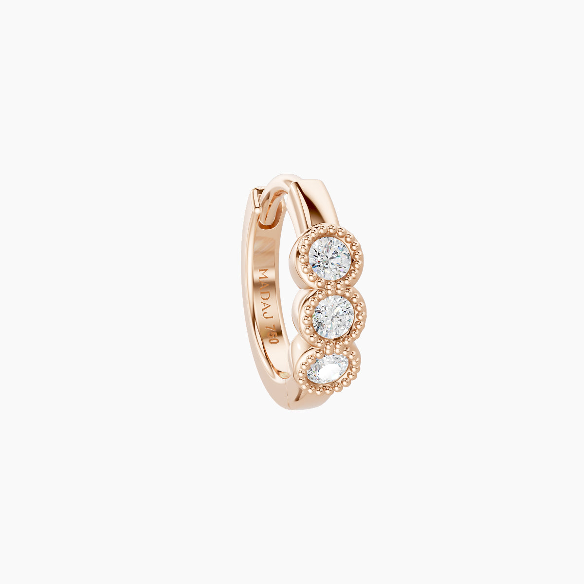 Irene | 18k Rose Gold 6.5 mm Trilogy Diamond Hoop Piercing