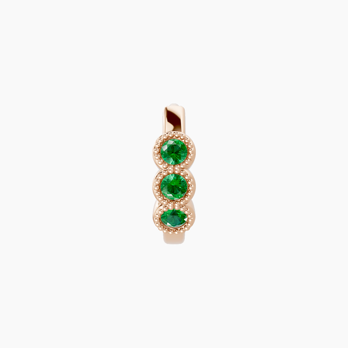 Irene | 18k Rose Gold 6.5 mm Trilogy Emerald Hoop Piercing