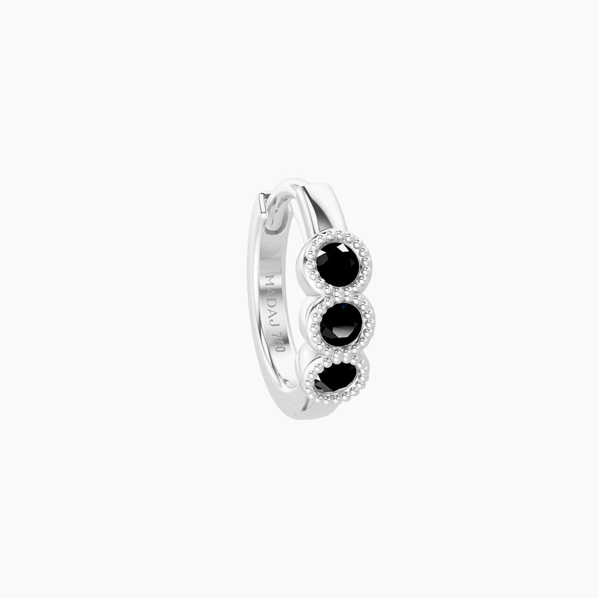 Irene | 18k White Gold 6.5 mm Trilogy Black Diamond Hoop Piercing