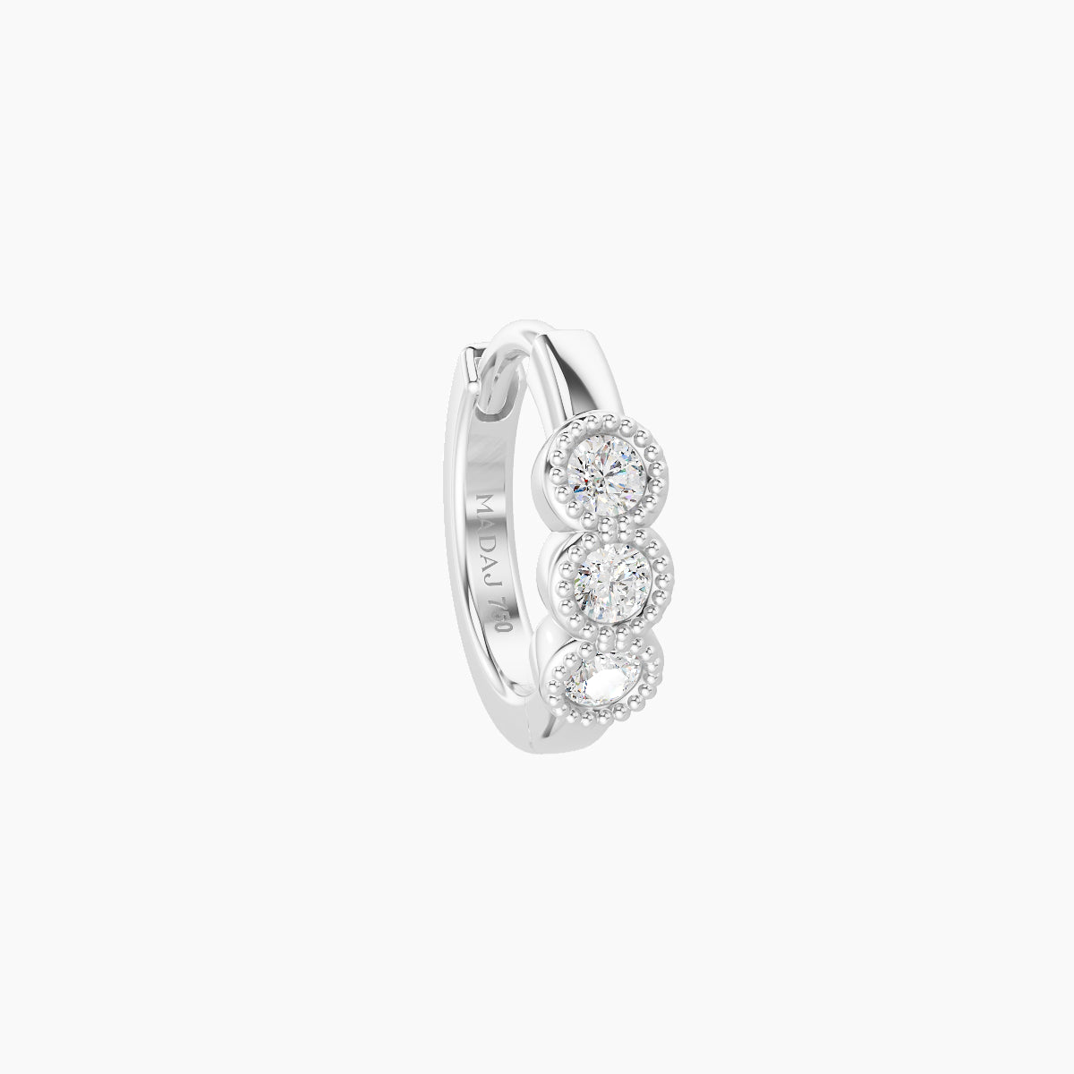Irene | 18k White Gold 6.5 mm Trilogy Diamond Hoop Piercing
