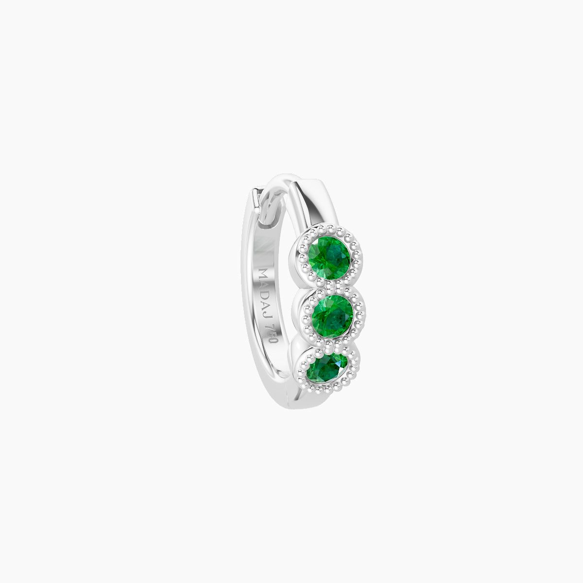 Irene | 18k White Gold 6.5 mm Trilogy Emerald Hoop Piercing