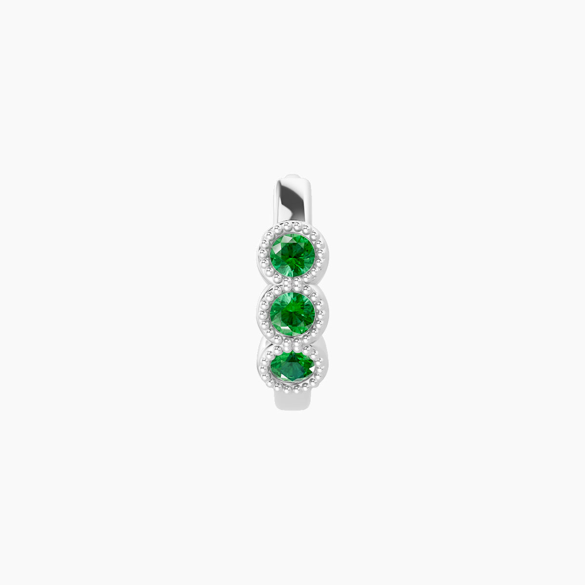 Irene | 18k White Gold 6.5 mm Trilogy Emerald Hoop Piercing