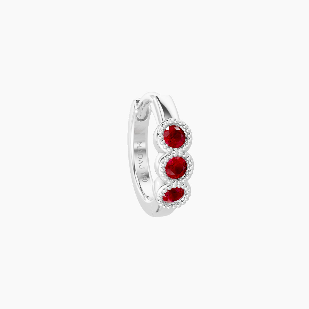 Irene | 18k White Gold 6.5 mm Trilogy Ruby Hoop Piercing
