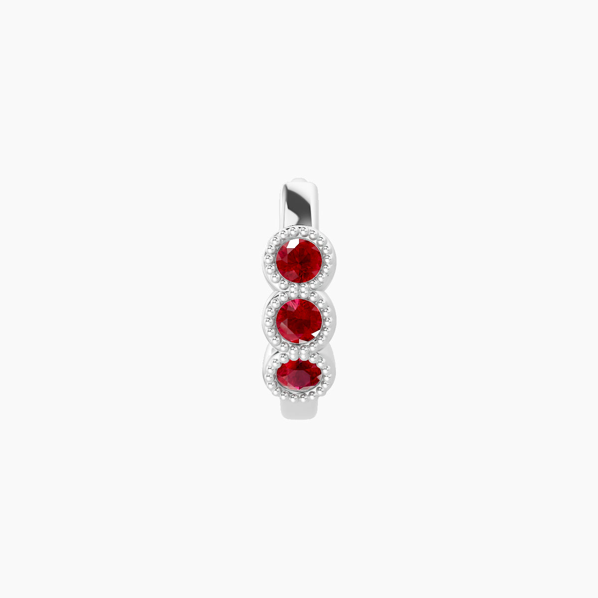 Irene | 18k White Gold 6.5 mm Trilogy Ruby Hoop Piercing
