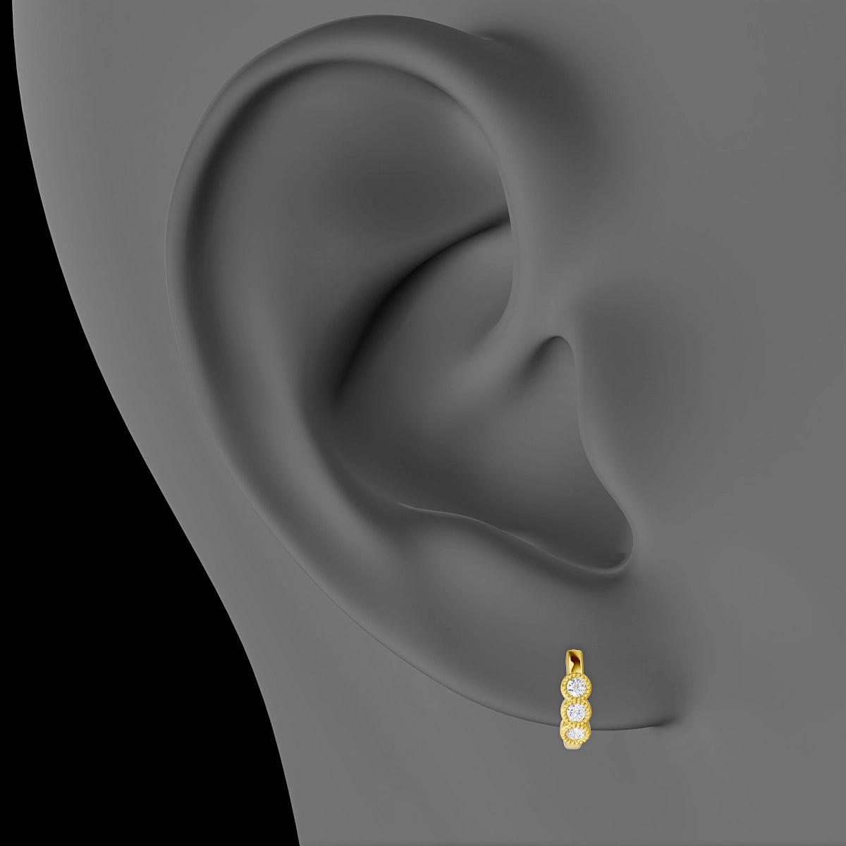 Irene | 18k Yellow Gold 6.5 mm Trilogy Diamond Hoop Piercing
