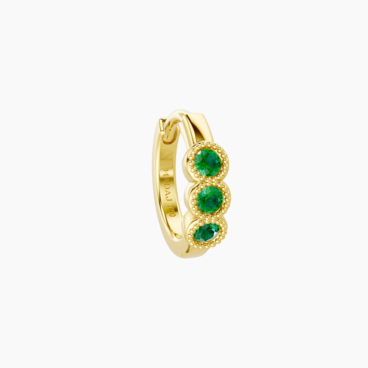 Irene | 18k Yellow Gold 6.5 mm Trilogy Emerald Hoop Piercing