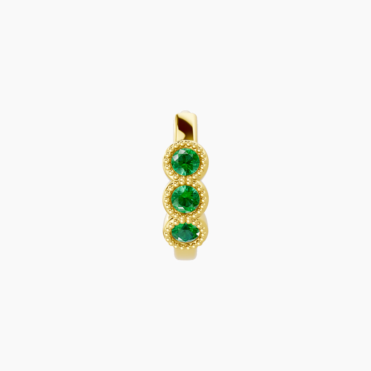 Irene | 18k Yellow Gold 6.5 mm Trilogy Emerald Hoop Piercing