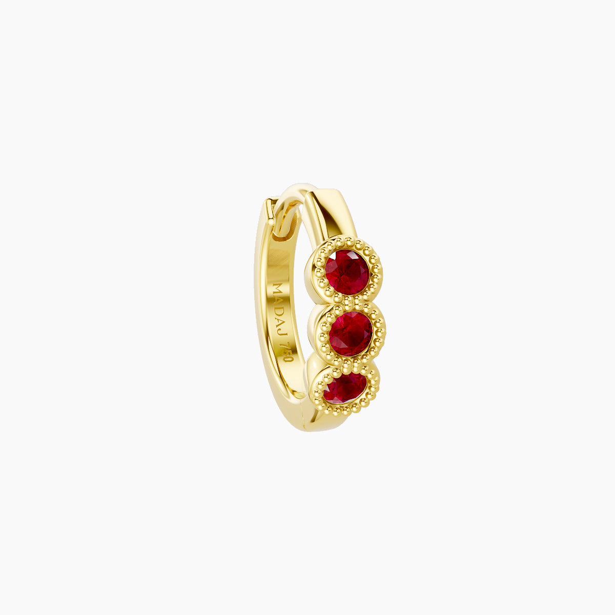Irene | 18k Yellow Gold 6.5 mm Trilogy Ruby Hoop Piercing