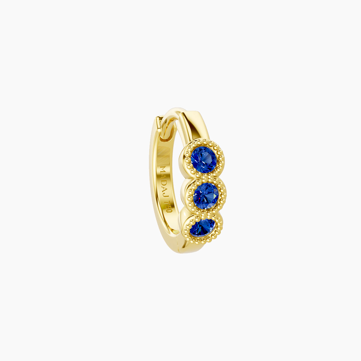 Irene | 18k Yellow Gold 6.5 mm Trilogy Sapphire Hoop Piercing