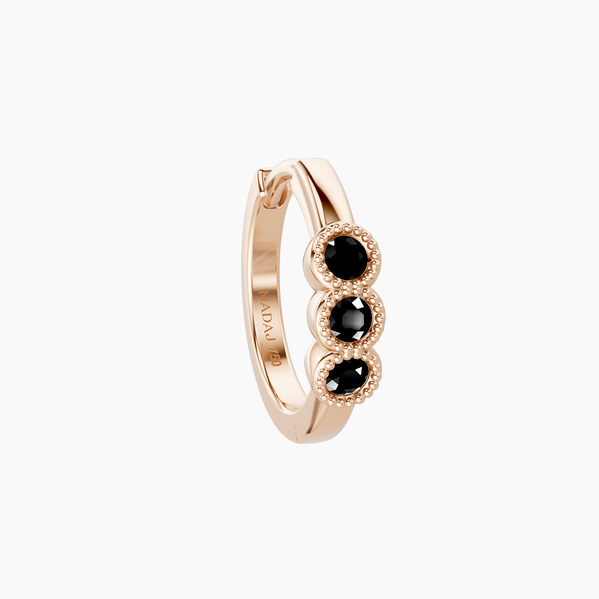 Irene | 18k Rose Gold 8 mm Trilogy Black Diamond Hoop Piercing