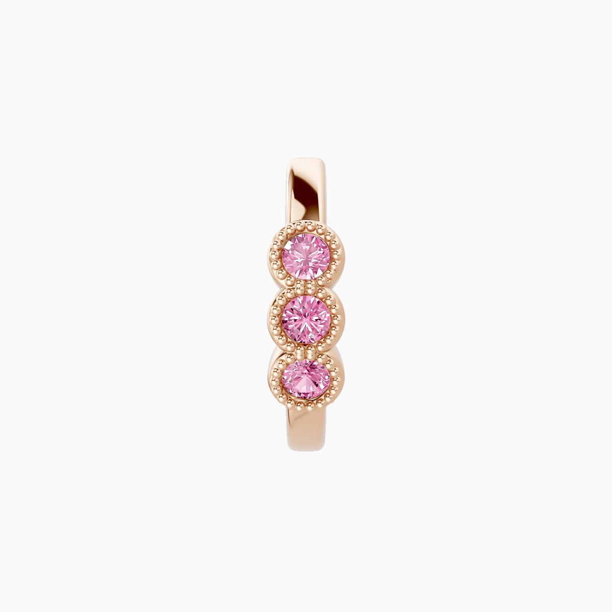 Irene | 18k Rose Gold 8 mm Trilogy Pink Sapphire Hoop Piercing