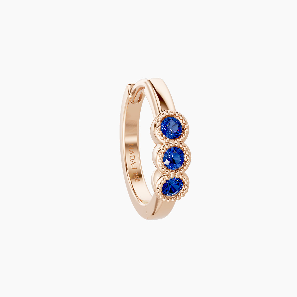 Irene | 18k Rose Gold 8 mm Trilogy Sapphire Hoop Piercing
