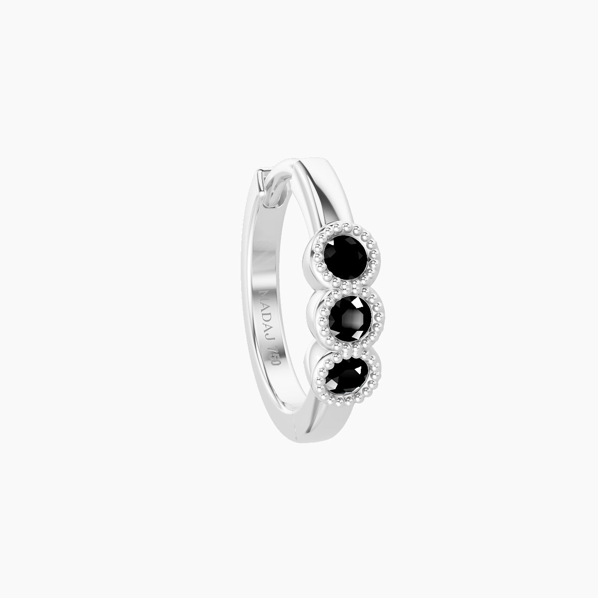 Irene | 18k White Gold 8 mm Trilogy Black Diamond Hoop Piercing