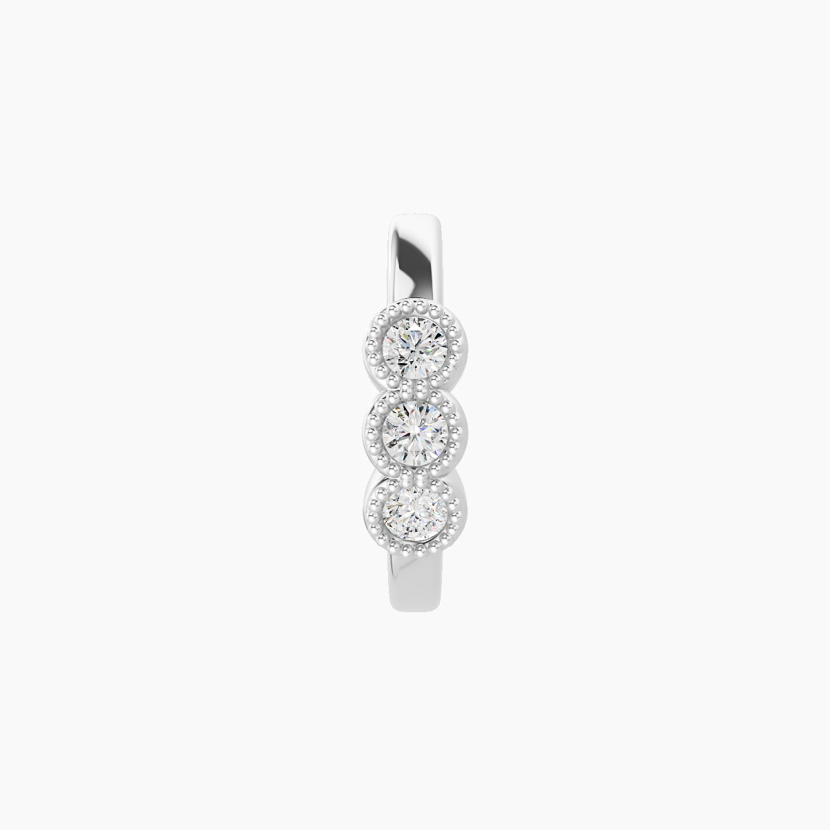 Irene | 18k White Gold 8 mm Trilogy Diamond Hoop Piercing