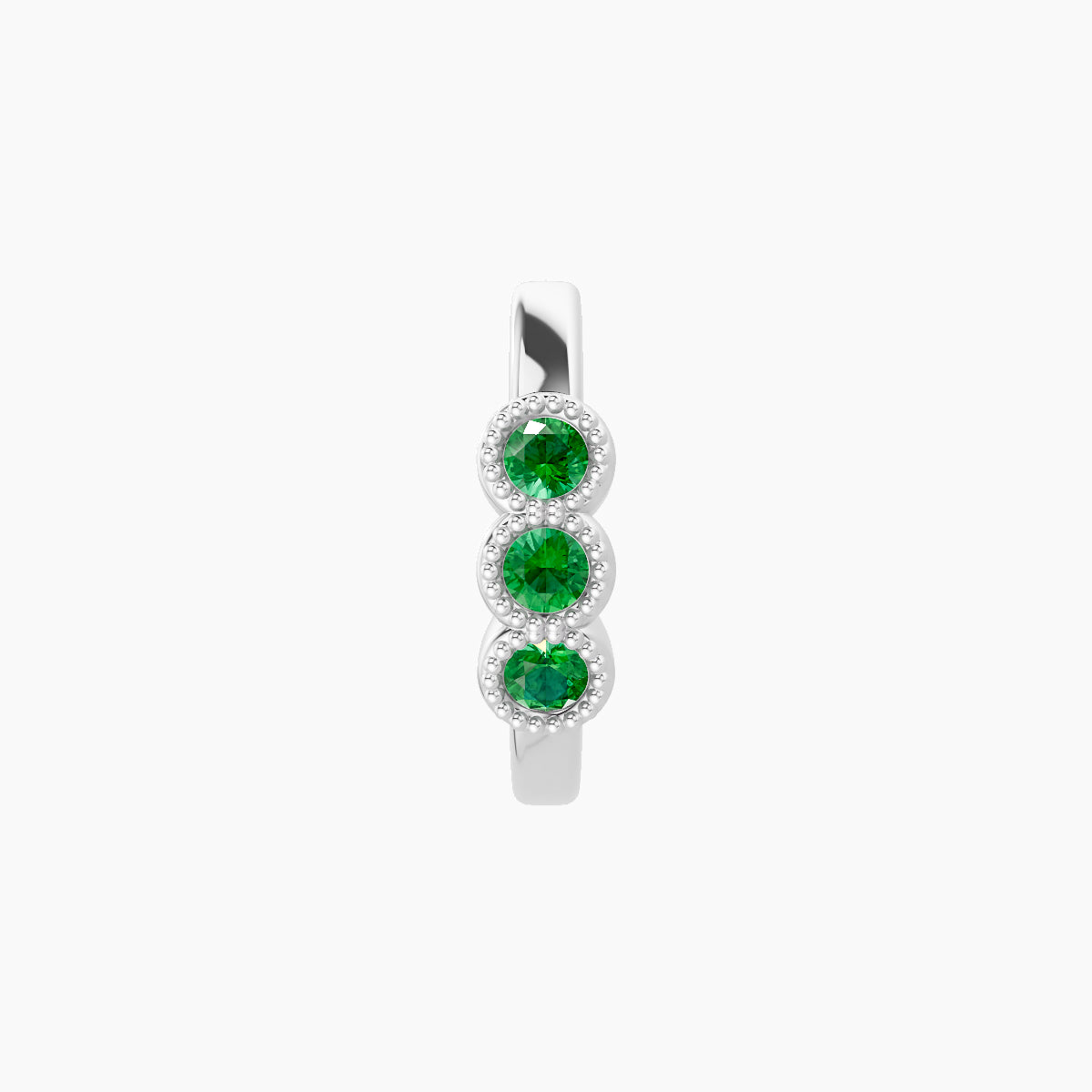 Irene | 18k White Gold 8 mm Trilogy Emerald Hoop Piercing
