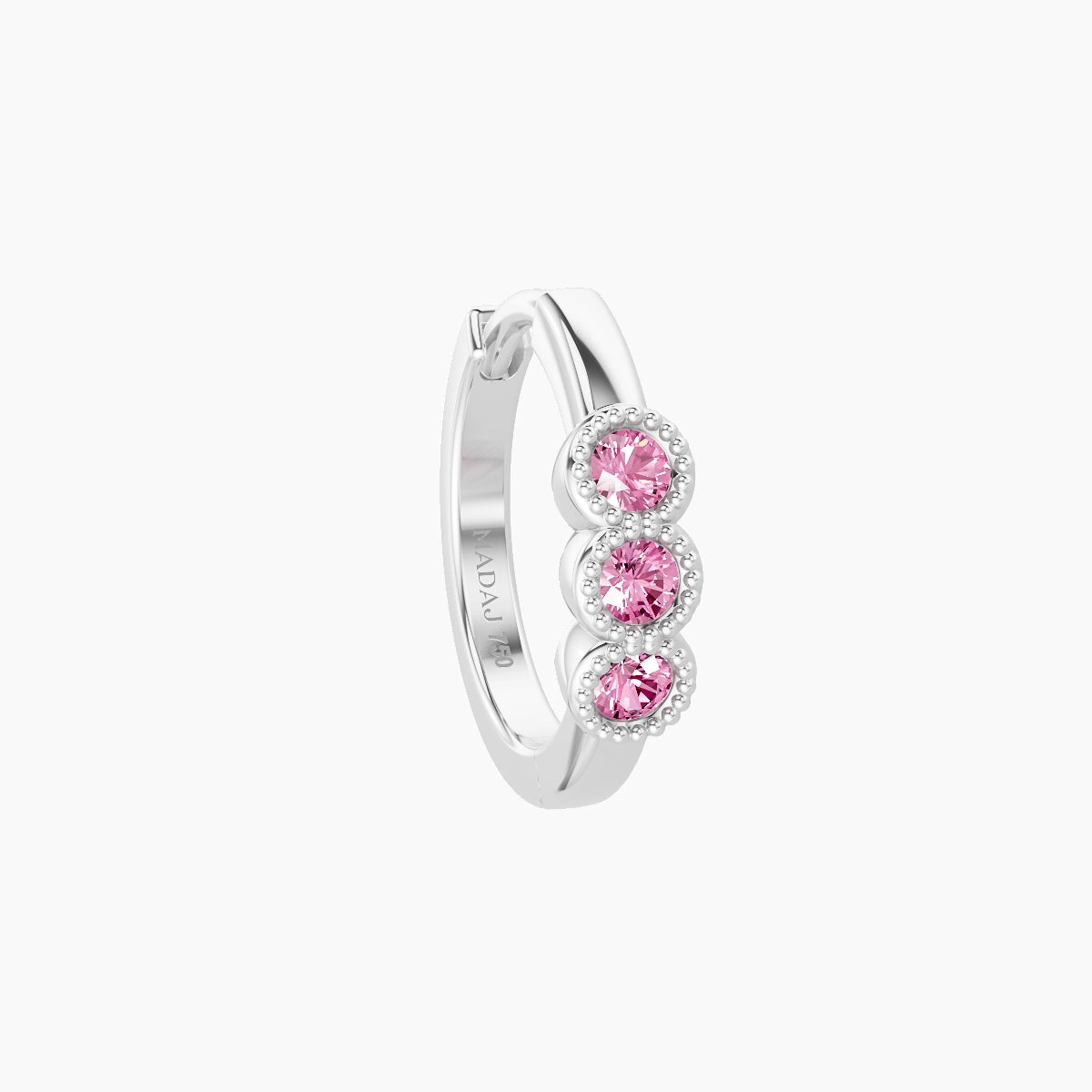 Irene | 18k White Gold 8 mm Trilogy Pink Sapphire Hoop Piercing