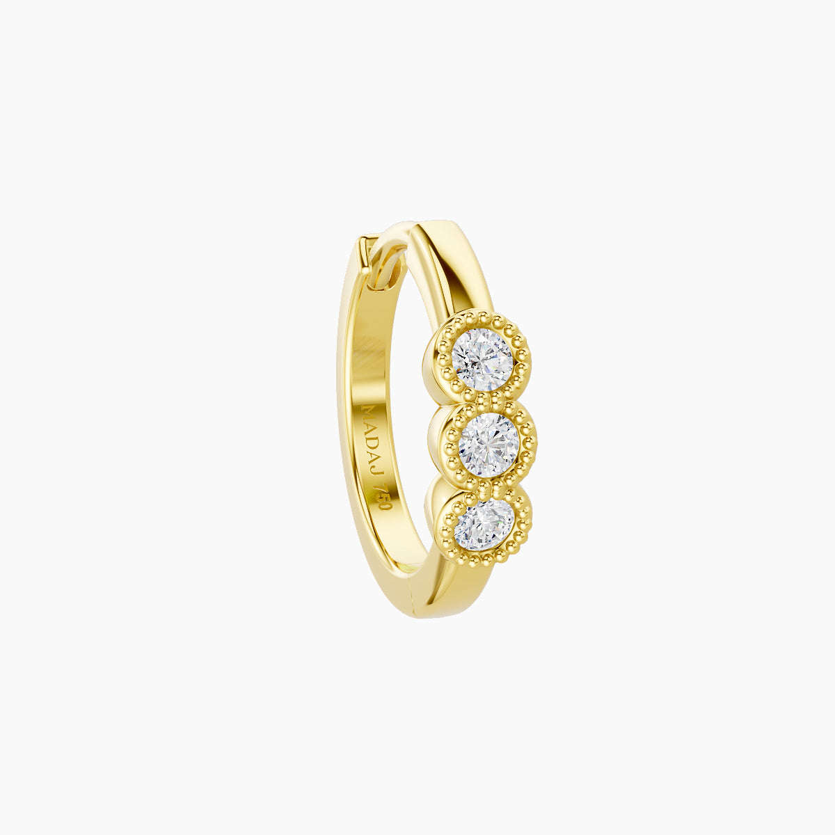Irene | 18k Yellow Gold 8 mm Trilogy Diamond Hoop Piercing