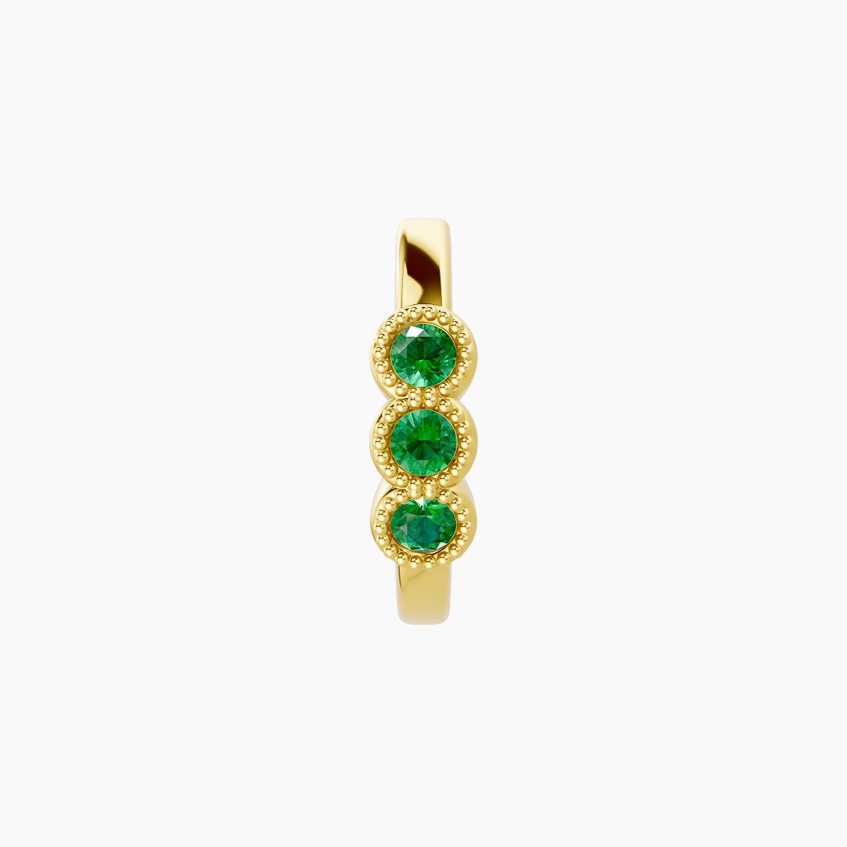 Irene | 18k Yellow Gold 8 mm Trilogy Emerald Hoop Piercing