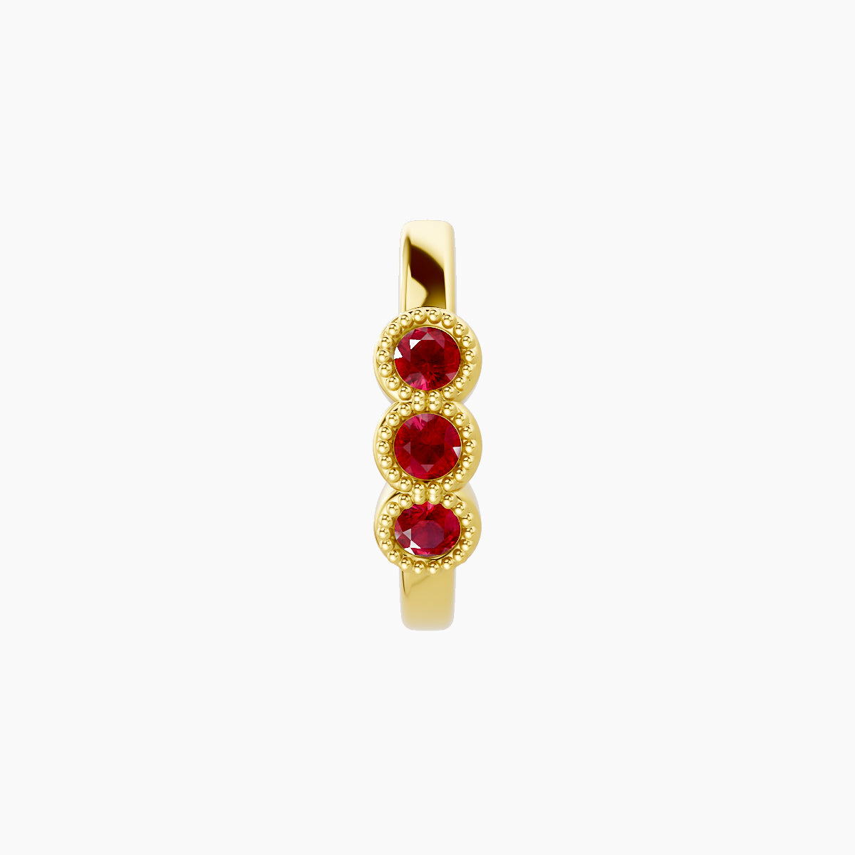 Irene | 18k Yellow Gold 8 mm Trilogy Ruby Hoop Piercing