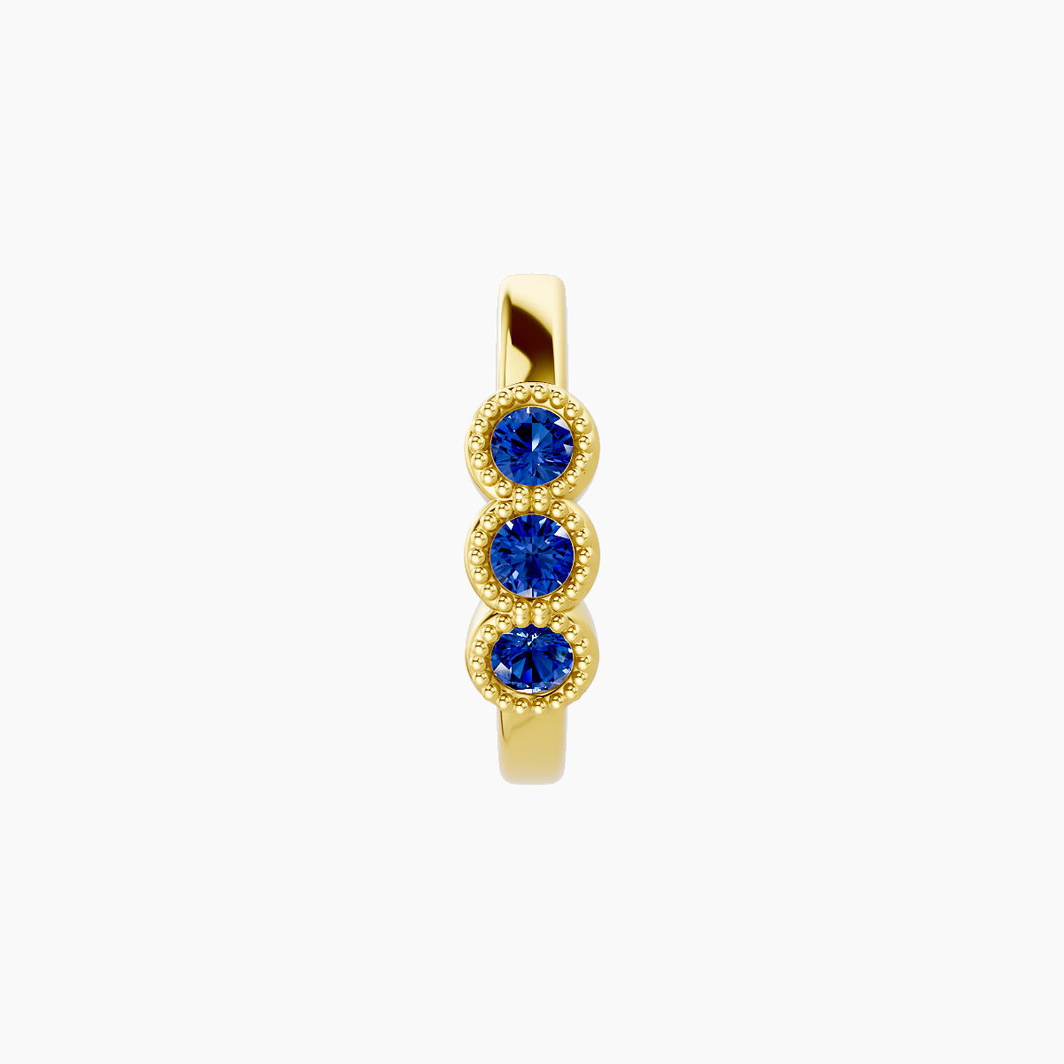 Irene | 18k Yellow Gold 8 mm Trilogy Sapphire Hoop Piercing