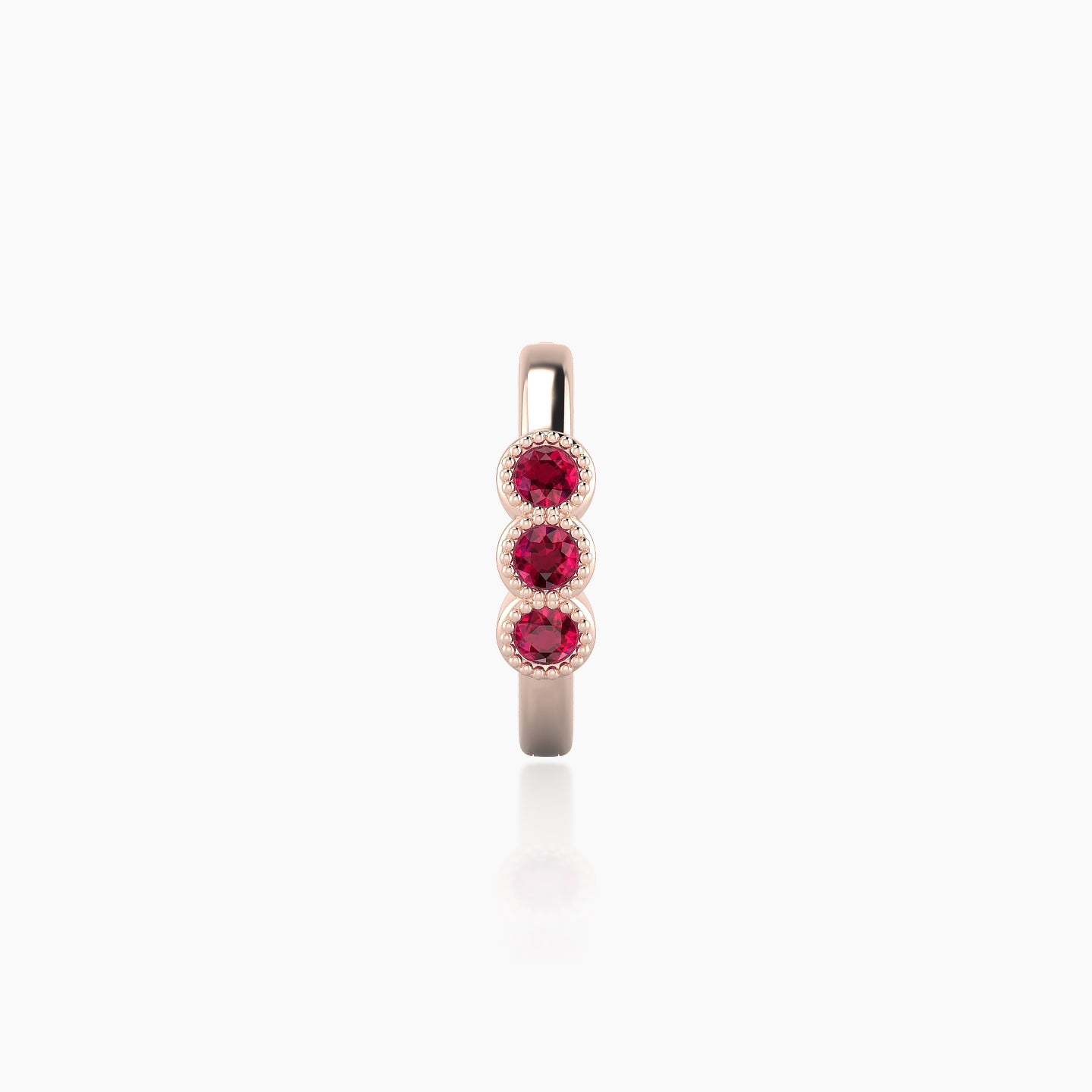Irene | 18k Rose Gold 8 mm Trilogy Ruby Hoop Piercing