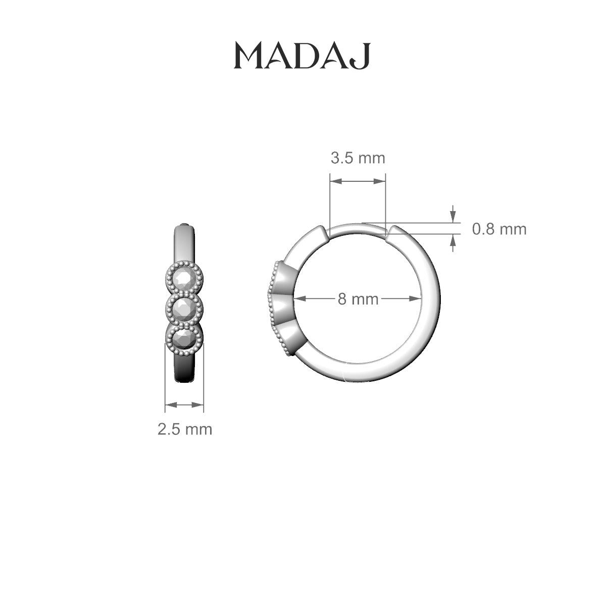 Irene | 18k Yellow Gold 8 mm Trilogy Black Diamond Hoop Piercing