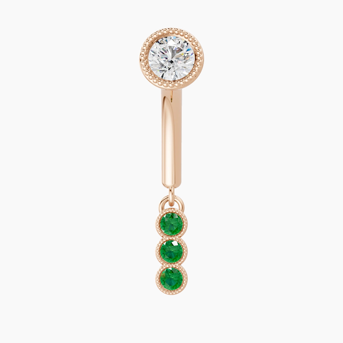 Irene | 18k Rose Gold 8 mm Trilogy Emerald & Diamond Rook Piercing